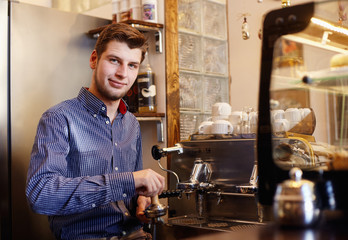Young man in cafe