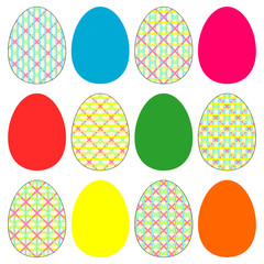 Easter eggs - Twelve colorful and plain Easter eggs with stripe patterns for egg hunt. Isolated on white.