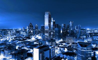 Skyscrapers, City of Dallas at night, Texas, USA - obrazy, fototapety, plakaty