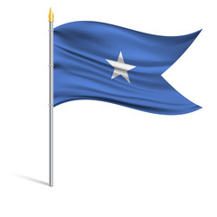The national flag of Somalia on a pole. The wavy fabric. The sign and symbol of the country. Realistic vector.