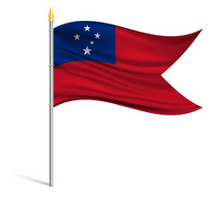 The national flag of Samoa on a pole. The wavy fabric. The sign and symbol of the country. Realistic vector.