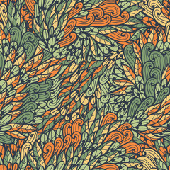 Seamless floral orange and blue bright summer doodle pattern