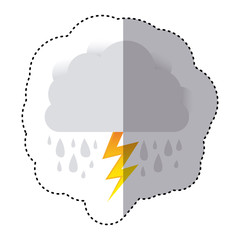 color sticker of cloud with rain and lightning vector illustration