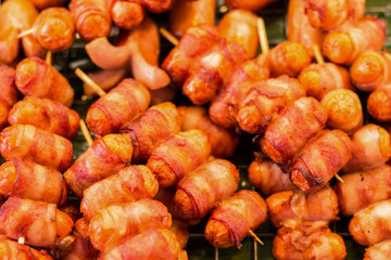 fried sausage in market