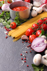 raw spaghetti and ingredients