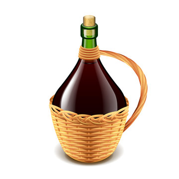 Wine in wicker bottle isolated on white vector