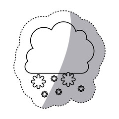 monochrome contour sticker with cumulus of clouds and snow fall vector illustration