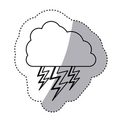monochrome contour sticker of cloud with lightnings vector illustration