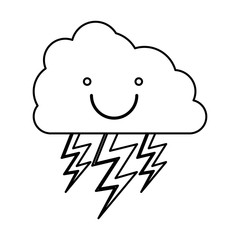 monochrome contour with smiling cloud with lightnings vector illustration