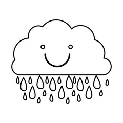 monochrome contour of smiling cloud with rain vector illustration