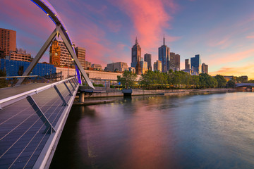 Naklejka premium City of Melbourne. Cityscape image of Melbourne, Australia during summer sunrise.
