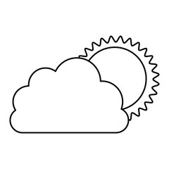 monochrome contour of cloud with sun vector illustration