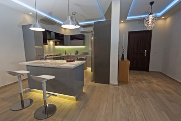 Modern kitchen in a luxury apartment