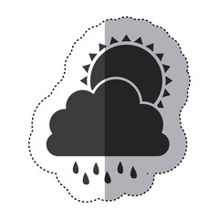 gray silhouette sticker of cloud with rain and sun vector illustration