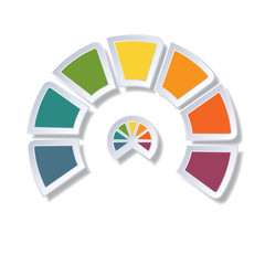 Semicircle diagram with 7 multicolored elements