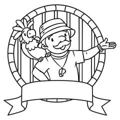 Emblem of funny zoo keeper with parrot