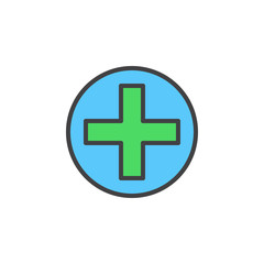 Obraz premium Cross in circle line icon, filled outline vector sign, linear colorful pictogram isolated on white. Add symbol, logo illustration. Editable stroke. Pixel perfect