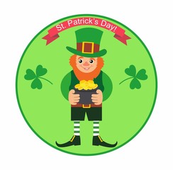 St. Patrick's Day card. leprechaun with a pot of gold