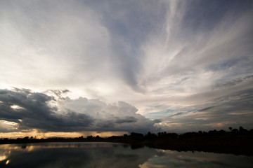 colorful dramatic sky with cloud at sunset