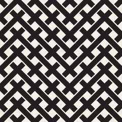 Weave Seamless Pattern. Braiding Background of Intersecting Stripes Lattice. Black and White Geometric Vector Illustration.