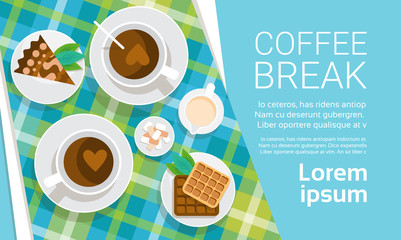 Coffee Cup Break Breakfast Drink Beverage Top View Flat Vector Illustration