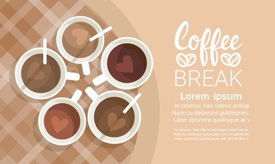 Coffee Cup Break Breakfast Drink Beverage Top View Flat Vector Illustration