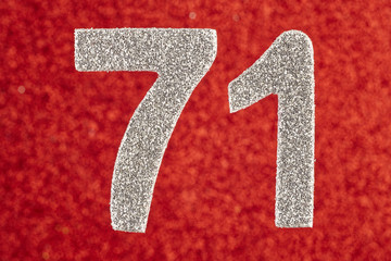 Number seventy-one silver color over a red background. Anniversary.