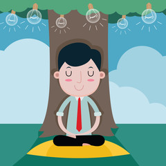 Businessman to meditation relaxes for Good idea, vector cartoon