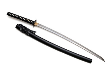 Japanese sword and scabbard with white background