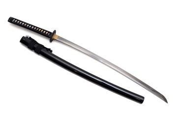 Japanese sword and scabbard with white background