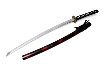 Japanese sword and scabbard with white background