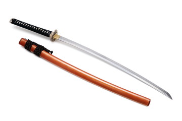 Naklejka premium Japanese sword and scabbard with white background