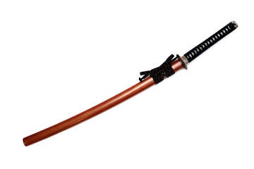 Japanese sword and scabbard with white background