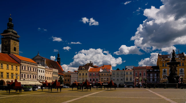 Panorama View Of Premysla Otokar Square, Ceske Budejovice, Chech Republic