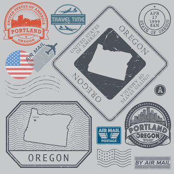Retro vintage postage stamps set Oregon, United States