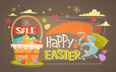 Easter Sale Shopping Special Offer Holiday Banner Flat Vector Illustration