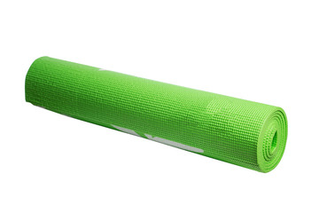 green yoga mat on a white background