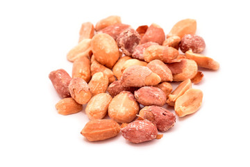 Roasted peanuts isolated on white background
