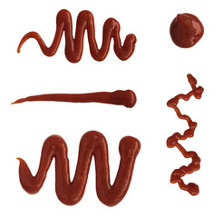 Set of Chile Pepper Ketchup Splashes Isolated on White Background Top View