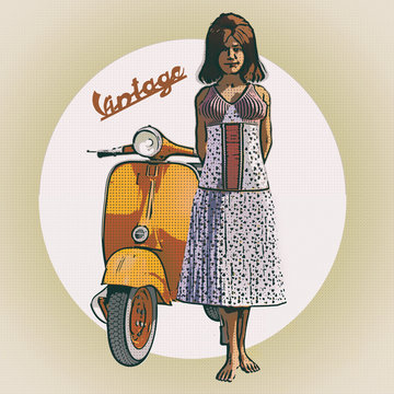Woman and motorcycle vintage Italian symbol