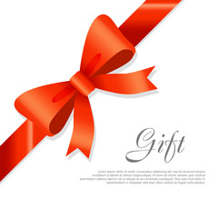 Gift Red Wide Ribbon. Bright Bow with Two Petals