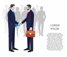 Two businessmen in suits shaking hands. to sign a contract . The concept of a successful transaction. group of people