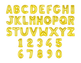 English alphabet and numerals golden color