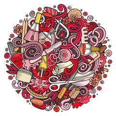 Cartoon doodles Nail salon illustration
