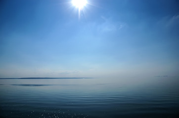 The morning mist at sea. The sky merges with the sea.