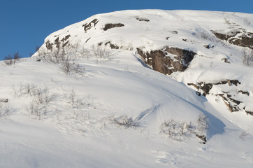 Winter landscape,blue sky,hills.