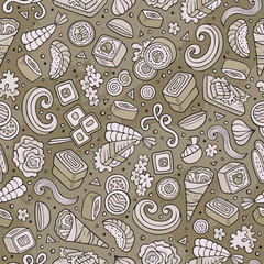 Cartoon cute hand drawn Japan food seamless pattern
