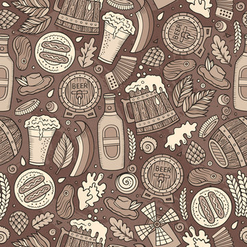 Cartoon cute hand drawn Beer fest seamless pattern