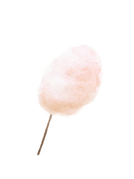 Cotton candy. Sugar clouds - watercolor painting on white background 