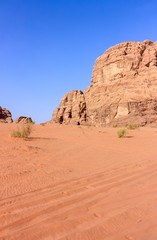 Fototapeta na wymiar Arid desert of Wadi Rum, Jordan